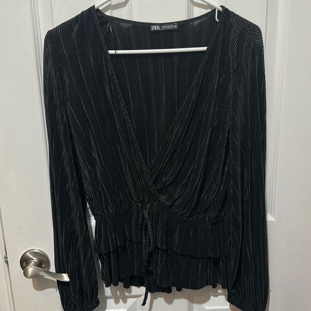 Zara black ruffle blouse